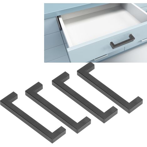 4 Sets Edelstahlgriffe, schwarze quadratische Griffe, Schubladengriffe, kleine Edelstahlgriffe, 12 x 12 x 192 mm (1/5)