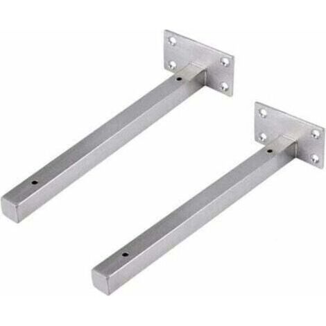 2PCS 25cm Supports Étagère Flottants, Equerre Industrielle Etagere Murale Fixation Invisible Supports Vintage Equerre Murale Equerre Metallique Bricolage Argent avec Vis,Charge Maximale 30KG