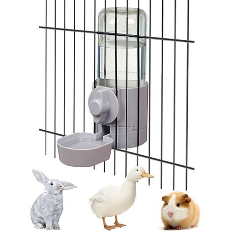 Bouteille d'eau automatique suspendue de 500 ml (17 oz) pour lapins, cochons d'Inde, chinchillas, hamsters, chats, chiens et autres petits animaux. Abreuvoir anti-fuite, bleu.