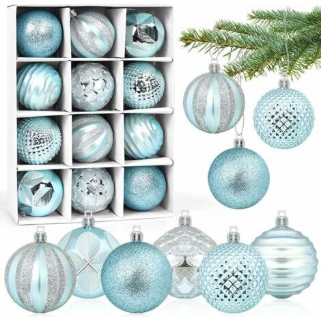 BUNTHAUS Boules de Noël Bleu 6 CM, Lot de 12 Boules de Noël Ornements en Plastique, Suspendues Ornements de Boule, Décorations d'arbre de Noël, pour Noël Mariage Maison Fête Décoration