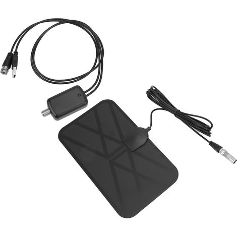 KJ-035 Antenne TV intérieure numérique HD amplifiée avec amplificateur pour réception TNT 25DBI ABS 21x12cm câble 3.7m portée 980 miles (1/5)
