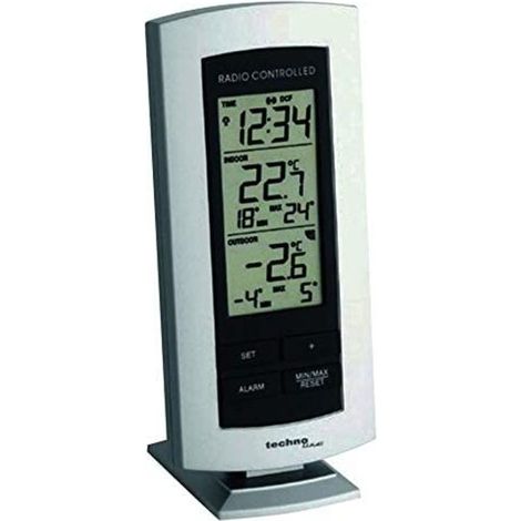 Technoline Estación meteorológica clásica WS 9140 con radioreloj, indicador de temperatura interior y exterior, plateada, 7,3 x 2,5 x 15,8 cm (1/2)