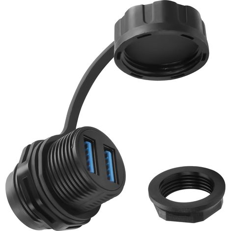 Double USB 3.0 Fileté Fixe étanche Connecteur 5Gbps Double USB3.0 Femelle à Femelle Bulkhead Mount Adaptateur 2 USB Port Panneau Montage Prise 5V 1,5A IP68, pour étendre 2 USB Port (1/5)