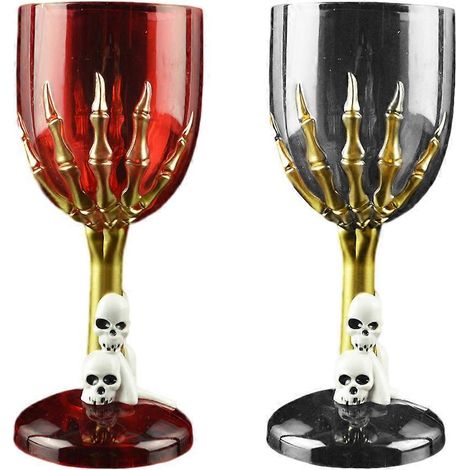 Lot de 2 gobelets décoratifs en plastique pour Halloween, en forme de crâne et de griffe, pour bars, karaokés et magasins (motif non lumineux, couleur aléatoire). (1/4)
