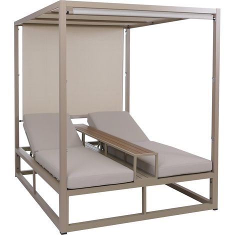 Lettino prendisole in alluminio HHG-106, giardino Daybed, 220 g/m² 196x165x196 cm, beige, cuscino beige