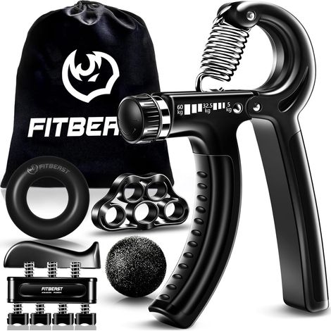 Hand Grip Musculation Avant Bras - Pack de 5, Poignet Musculation Ajustable, Grip Musculation Main, Étireur de Doigts, Anneau d'exercice et Balle Anti-Stress (1/5)