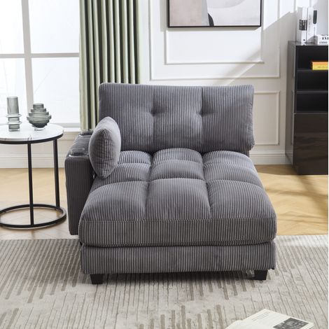 Sillón relax con USB y portavasos de pana gris OKMYHOME (1/5)