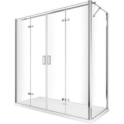 Duschkabine mit freiem Eingang und faltbarer Buchöffnung + reversibler fester Wand H 190 Glas 6 mm 67,5-70 feste Seitenwände + DuschTür 118,5-122