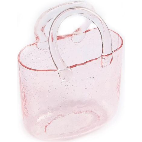 Transparente, handtaschenförmige Vase aus Glas, ideal für Wohndekoration und Hochzeiten – Hellrosa