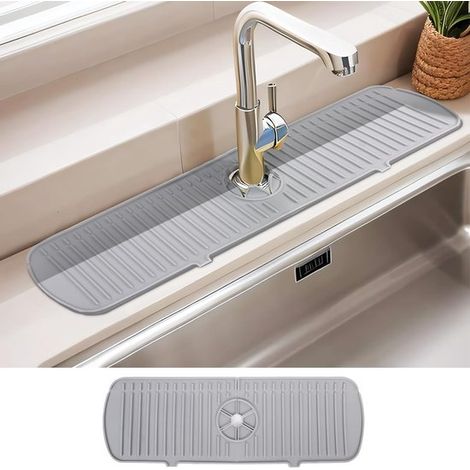 Protector antisalpicaduras de silicona para grifo - Protector antisalpicaduras para cocina, baño y encimera seca (45 x 14,5 cm, gris) (1/5)