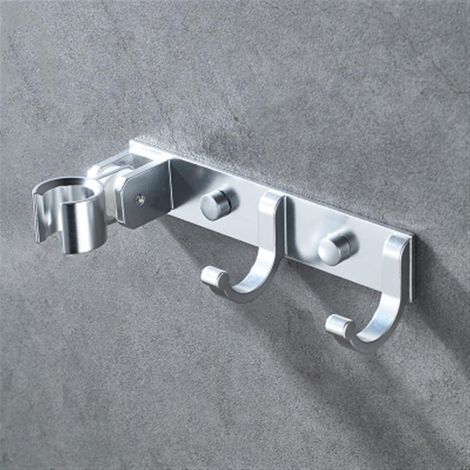 Toallero integrado con cabezal de ducha de aluminio, 1 pieza, acabado negro/plata (1/4)