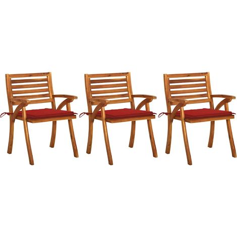 Sillas de comedor jardín con cojines 3 uds madera maciza acacia