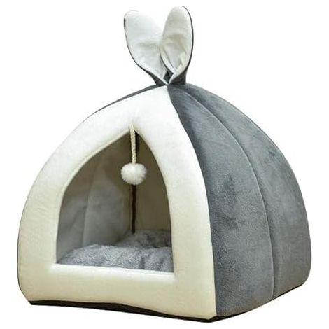 Niche pour petits animaux - 1 unité - Velours et éponge - Structure triangulaire - Lapin cobaye hamster - Gris M (1/5)