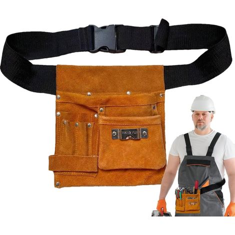 Sac à outils multifonction réglable pour artisans, ceinture utilitaire en cuir synthétique avec porte-marteau, idéal pour les charpentiers, électriciens et projets de rénovation de la maison (1/5)