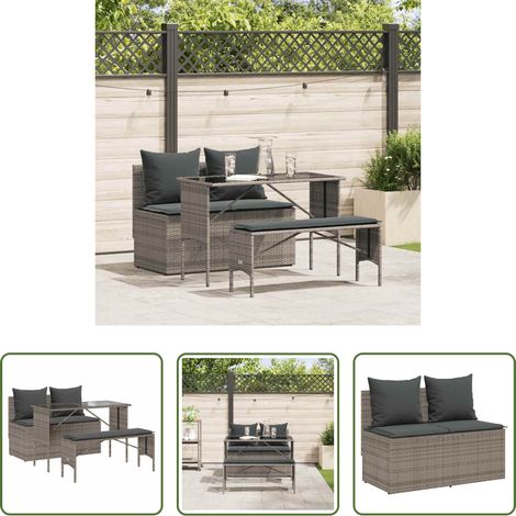 vidaXL Rattanmöbel - 3-tlg. Garten-Essgruppe mit Kissen Grau Poly Rattan (1/5)