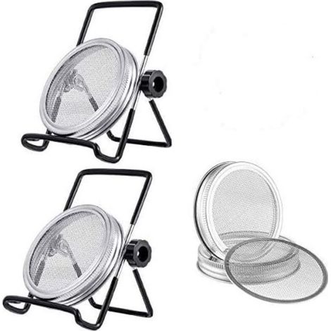 Kit de 6Pcs Couvercles Germination avec 4Pcs Couvercle à Germer Écran en Acier Inoxydable et 2Pcs Supports de Germination pour Graines à Germoir (Noir) (1/5)
