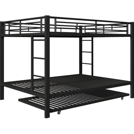 Lit superposé 140x200 cm, structure métallique, lit enfant avec lit gigogne, garde-corps hauts, noir, chambre enfant, matelas non inclus (1/5)
