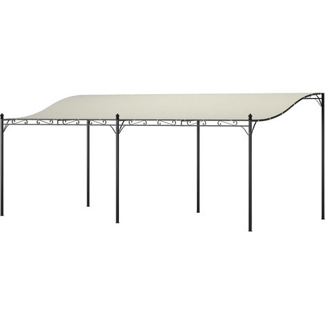 3x6 m große, an der Wand montierte Pergola mit Schrägdach, Entwässerungslöchern und cremeweißer Metallkonstruktion