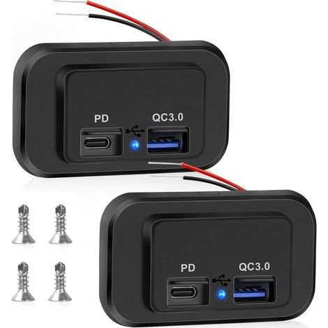 2Pcs Prise de Chargeur de Voiture Double USB 4.8A, Prise de Charge Rapide Double, 12v/24v Panneau de USB Commande Prise Charge Rapide Étanche avec LED pour Voiture Marine Camion Camping-Car SUV