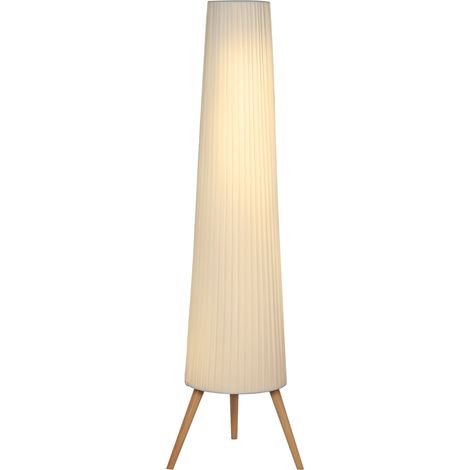 Lampadaire LED bois trépied intensité variable interrupteur au pied blanc 46x46x153 cm