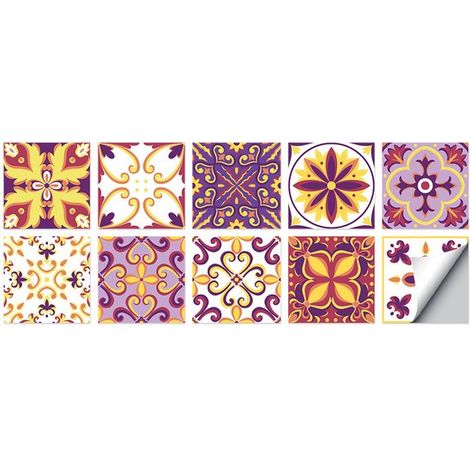 10-teiliges Set selbstklebender Fliesenaufkleber 10 x 10 cm zur dekorativen Wandgestaltung in Wohnzimmer Küche und Bad Wasserfeste ölbeständige (1/5)