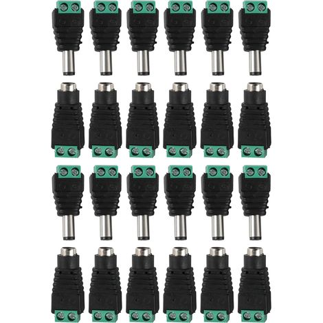 Lot de 12 Paires Connecteurs DC 5.5x2.1mm Mâle Femelle Adaptateur 12V Bornier à Vis Plug sans Soudure pour Caméra Surveillance Bande LED Routeur Projets Électroniques Connecteur DC 5.5mm 2.1mm (1/5)