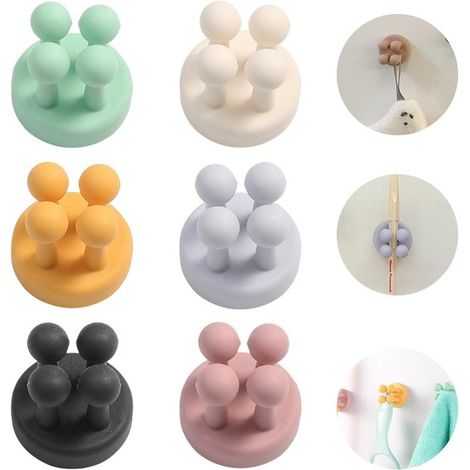Porta spazzolini da parete, set da 6 pezzi, porta spazzolini in silicone, ventosa, non richiede foratura, gancio multifunzionale, porta spazzolini (1/5)