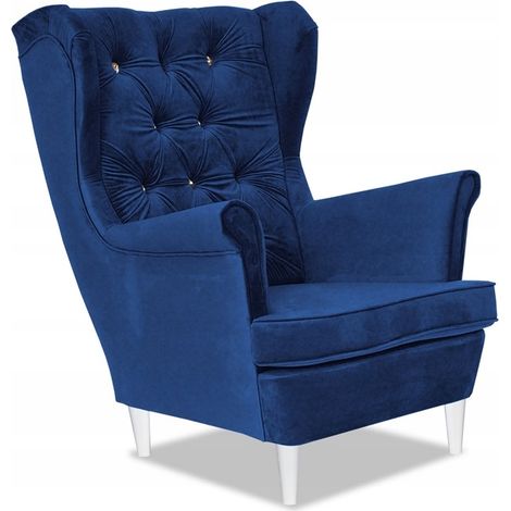 Gaja Scandinavian Family Furniture, poltrona con schienale alto in velluto blu fiordaliso indaco