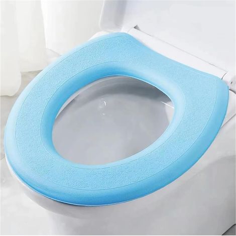 Housse de siège de toilette lavable, coussin en mousse imperméable, rondelle de siège de toilette en forme de V (bleu en forme de O) (1/3)