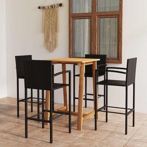Ensemble Table de bar + 4 Chaises de bar de jardin - Table Haute avec 4 Tabourets Noir BV965415 - BonneVie (1/5)