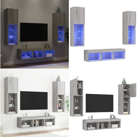5-tlg. Wohnwand mit LED-Beleuchtung Grau Sonoma Holzwerkstoff - Stauraum - LED-Beleuchtung (1/5)