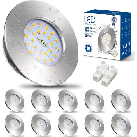Spot LED Encastrable Extra plat 7W,10x Spot Salle de Bain IP44,Blanc Neutre 4500K,Trou 60-68mm,Plafonnier Encastré Inox Brossé 220V 850lm Pour Cuisine Salon (1/5)