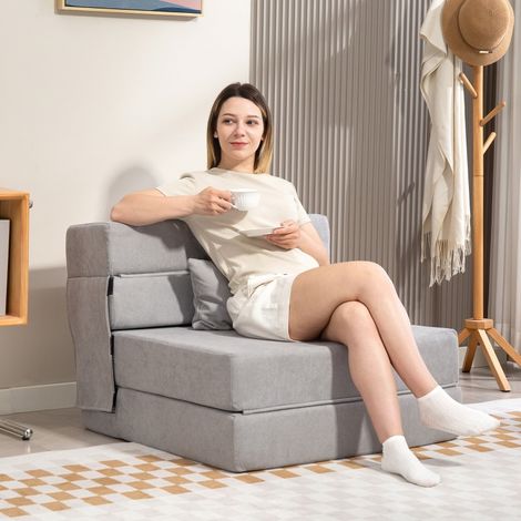 Canapé de sol gris clair, convertible en matelas, rembourré en mousse, avec coussins, assise moelleuse (1/5)