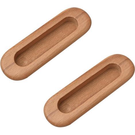 Lot de 2 poignées ovales encastrées en bois dissimulées, poignées de porte coulissante encastrée pour porte coulissante de grange, armoire, tiroir (1/5)