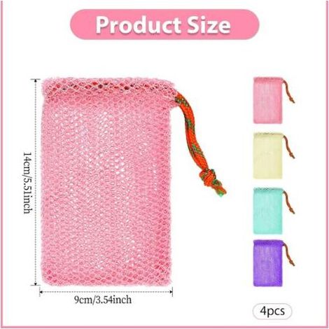 Sac à savon en nylon Sac à savon coloré avec cordon de serrage 4 pièces Sac à savon pour savon solide Filet à savon Sac de douche Filet pour faire mousser et sécher le savon solide