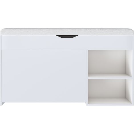 Banco zapatero blanco de MDF con arcón oculto 100 x 30 x 52 cm HOMVRA (1/5)