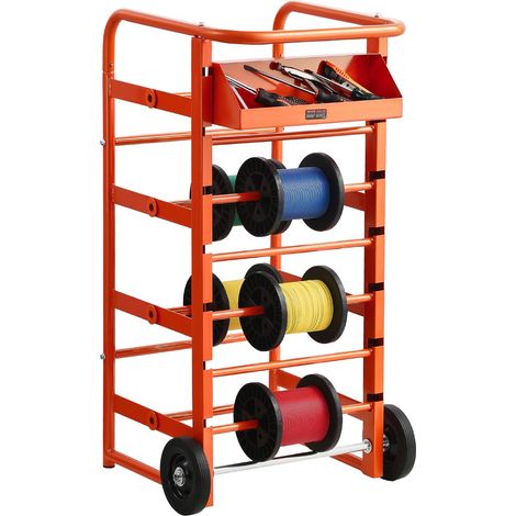 Support de Bobines de Fil, 11 Barres Transversales, Distributeur de Bobines de Câbles à Roulettes, Porte-câbles Autoportant avec Plateau de Rangement, Capacité 136 kg, pour Diverses Conditions (1/5)