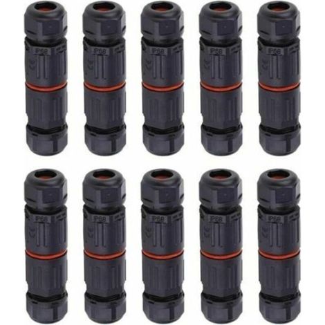 Lot de 10  Fil électrique étanche, connecteur de câble extérieur pour boîte de jonction étanche,  IP68 Connecteur de câble électrique étanche pour connecteur 3 broches prise de courant extérie