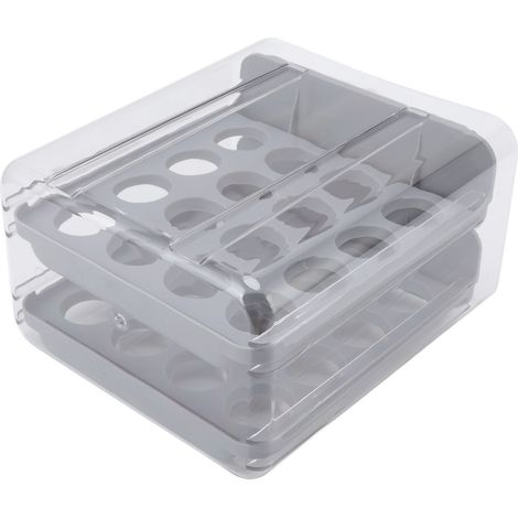 Boîte de rangement pour œufs, tiroir réfrigérateur, boîte de conservation grise, organiseur d'œufs pour cuisine, support à œufs coulissant (1/5)