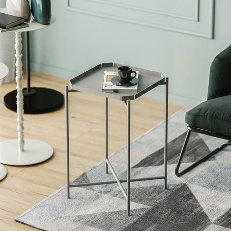 Petite table d’appoint grise carrée, pieds croisés SFAX (1/5)