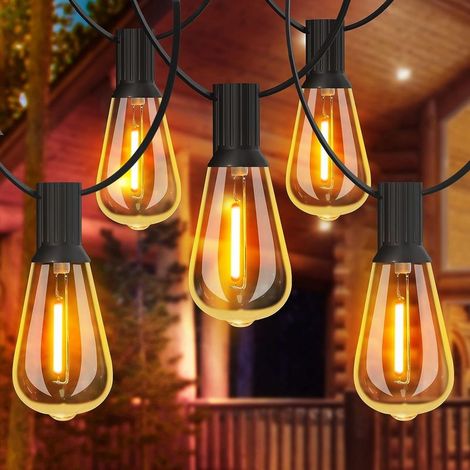 Outdoor String Lights, 30m LED String Lights with ST38 Bulbs, Warm White 2200K, Waterproof Outdoor String Lights for Garden, Party, Patio