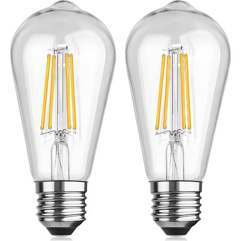 Ampoule LED E27 ST64 Blanc Chaud 2700K - Edison Vintage 6W (équiv. 60W) 600LM, Lot de 2, Lampe Décorative pour Maison, Bar, Café, Restaurant (Non Dimmable)