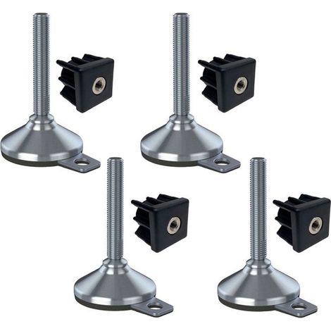 construction site equipment stainless foot 16x100x80mm, rubber pad hole and fixing inserts + 40x40x1.5mm -Set of 4
