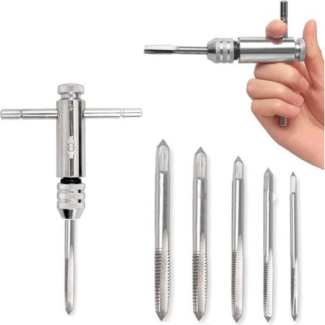 T-handle ratchet tap wrench holder adjustable T-type one-handed ratchet wrench tapping thread tool set with 3mm 4mm 5mm 6mm 8mm M3-M8 machine screws