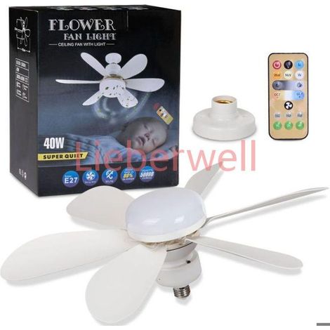 E27/E26 Socket, LED Ceiling Fan with Remote Control, 3 Speeds, 3 Light Modes, Timer, 40W, 52cm Diameter, Silent Motor (1/5)