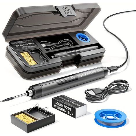 Kit fer souder sans fil USB rechargeable 1000mAh, Stylo 420℃ gris réparation (1/5)