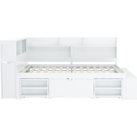 Letto multifunzionale per bambini 140 x 190 cm con cassetti e ripiani, rete a doghe, bianco (1/5)