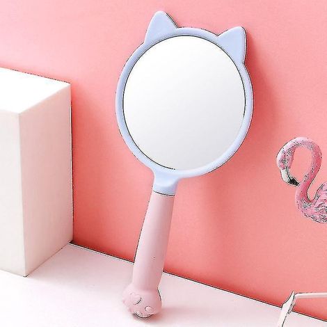 Miroir de poche portable avec motif chaton mignon et poignée en forme de patte, compatible avec les appareils photo roses. (1/5)