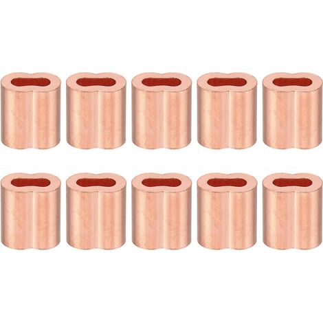 Manchon de Boucle de Corde en Fil de 1/8" / 3mm, Lot de 10 Manchons de Boucle de Sertissage Double en Cuivre pour Raccords de Câbles de Corde en Fil, Doré (1/5)