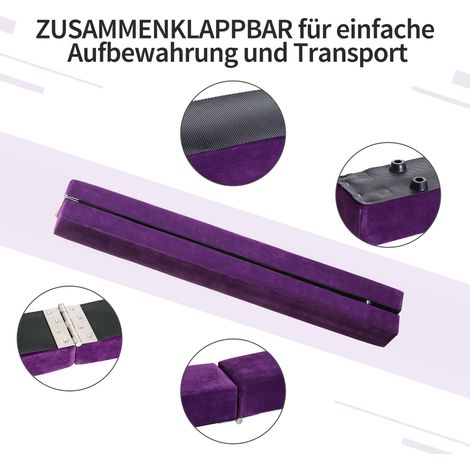 Plancher d'équilibre pliable antidérapant, revêtement daim, bois robuste, 210x10x6,5 cm, violet (1/5)